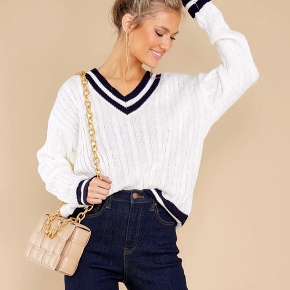 Simply Obsessed White And Navy Sweater - Picture 3 of 11